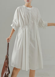 White Cotton Work Dress Asymmetrical Wrinkled Summer