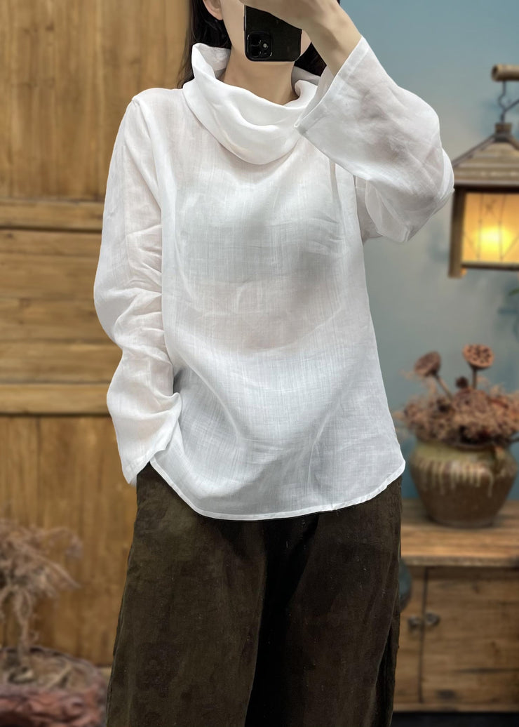 White Cozy Cotton T Shirts Turtleneck Long Sleeve