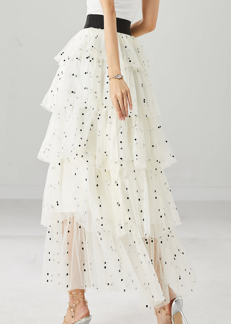 White Dot Print Layered Tulle Beach Skirts Fall