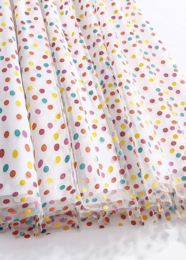 White Dot Print Tulle Holiday Skirts Exra Large Hem Spring