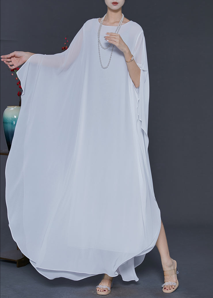 White Draping Chiffon Beach Dresses Oversized Summer