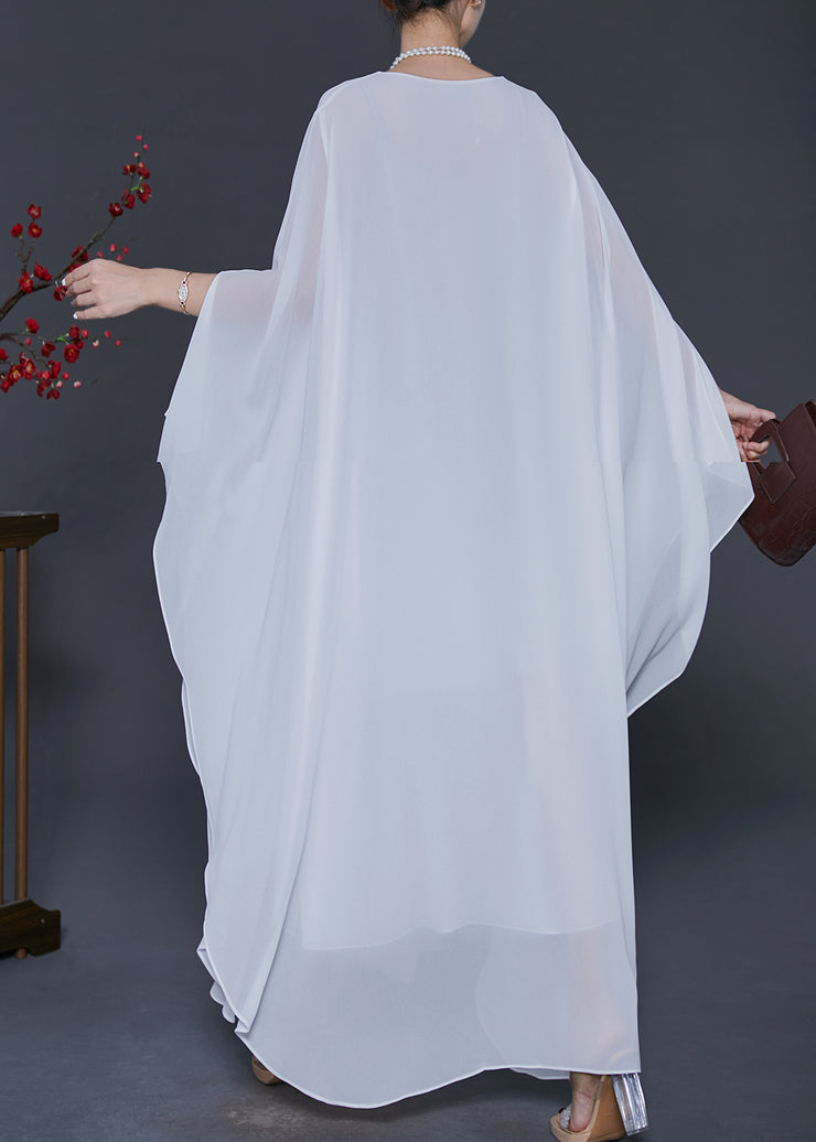 White Draping Chiffon Beach Dresses Oversized Summer