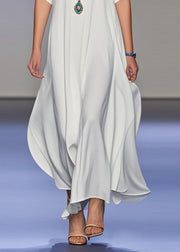 White Draping Chiffon Holiday Dress V Neck Summer