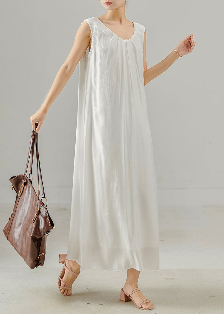 White Draping Silk Long Dress Oversized Sleeveless