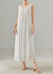 White Draping Silk Long Dress Oversized Sleeveless