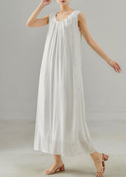 White Draping Silk Long Dress Oversized Sleeveless