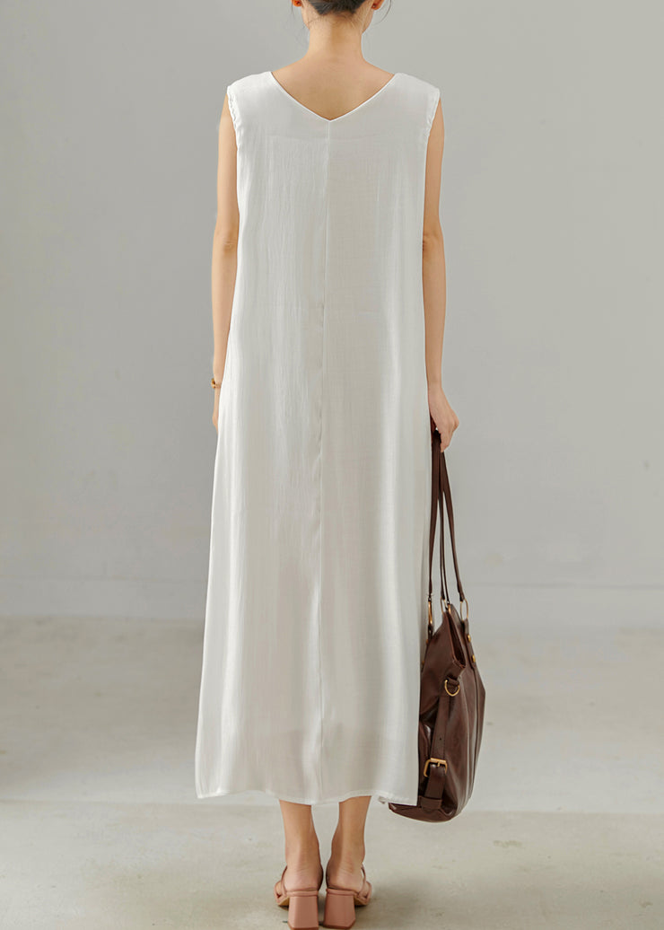 White Draping Silk Long Dress Oversized Sleeveless