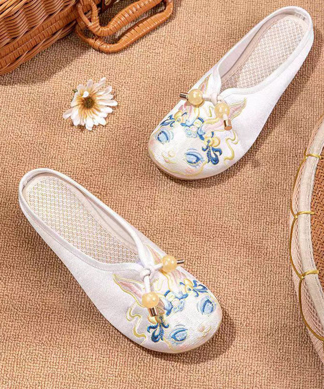 White Embroideried Splicing Flat Slippers Shoes Women