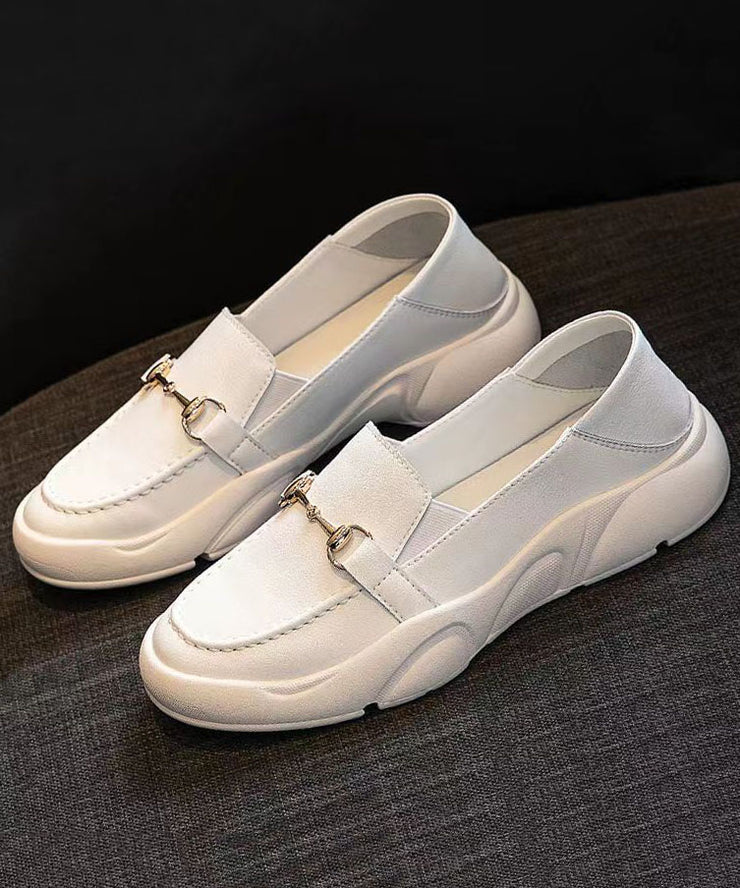 White Faux Leather Casual Comfy Splicing Penny Loafers Women