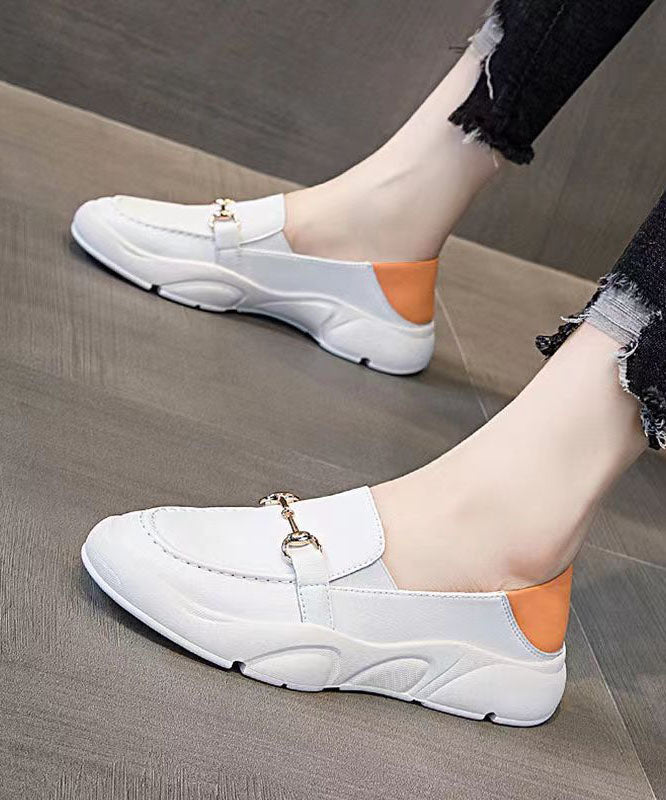 White Faux Leather Casual Comfy Splicing Penny Loafers Women