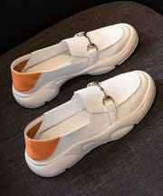 White Faux Leather Casual Comfy Splicing Penny Loafers Women