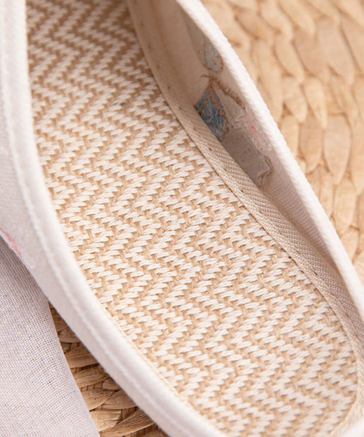 White Flat Slide Sandals Linen Fabric Chic Embroidery Tassel