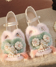 White Fur Splicing Embroidery Wedge High Wedge Heels Shoes