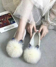 White Fuzzy Fur Chic Splicing Penny Loafers