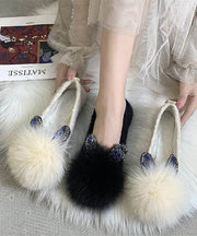 White Fuzzy Fur Chic Splicing Penny Loafers