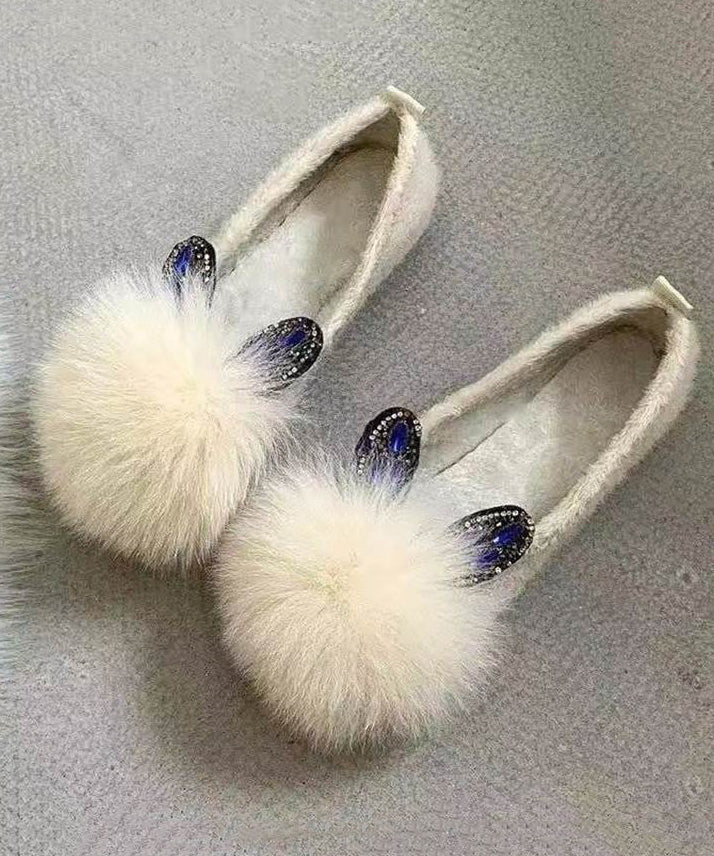 White Fuzzy Fur Chic Splicing Penny Loafers