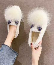 White Fuzzy Fur Chic Splicing Penny Loafers