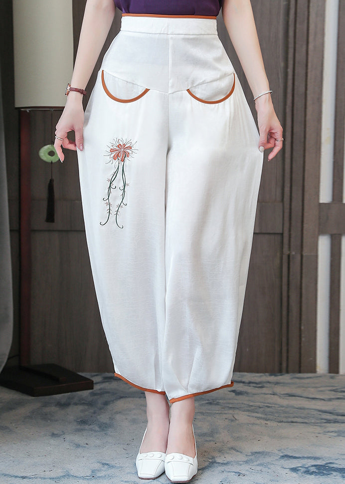 White High Waist Silk Lantern Pants