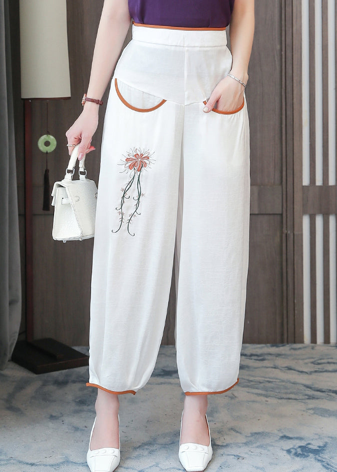 White High Waist Silk Lantern Pants