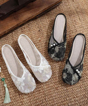 White Hollow Out Breathable Mesh Embroidery Slippers Shoes