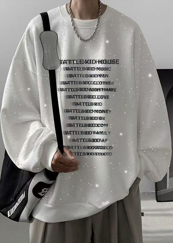 White Letter Sequins Cotton Mens Sweatshirts O Neck Spring