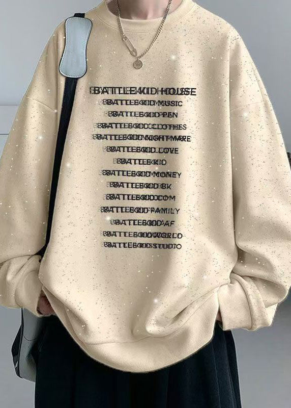 White Letter Sequins Cotton Mens Sweatshirts O Neck Spring