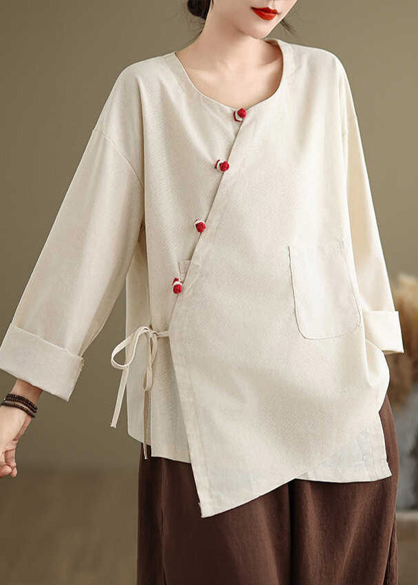 White Linen Shirt Top Oversized Lace Up Spring