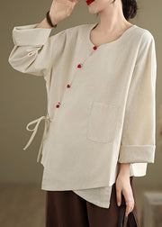 White Linen Shirt Top Oversized Lace Up Spring