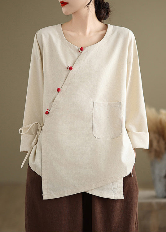 White Linen Shirt Top Oversized Lace Up Spring