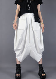 White Loose Cotton Pants Asymmetrical Design Spring