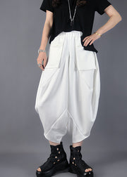 White Loose Cotton Pants Asymmetrical Design Spring