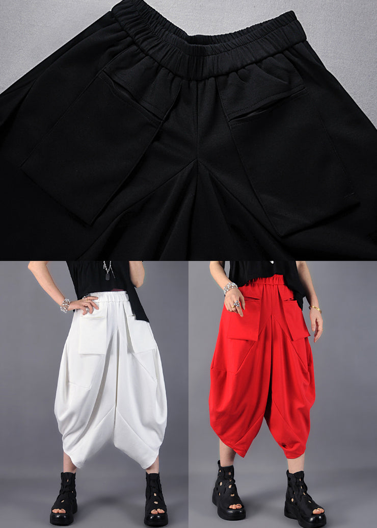 White Loose Cotton Pants Asymmetrical Design Spring