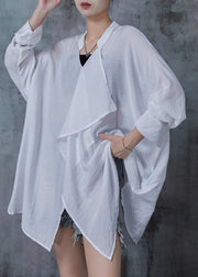 White Loose Cotton Shirt Top Asymmetrical Design Fall