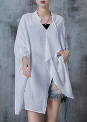 White Loose Cotton Shirt Top Asymmetrical Design Fall