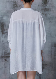 White Loose Cotton Shirt Top Asymmetrical Design Fall