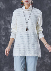 White Loose Knit Shirt Top Turtle Neck Fall