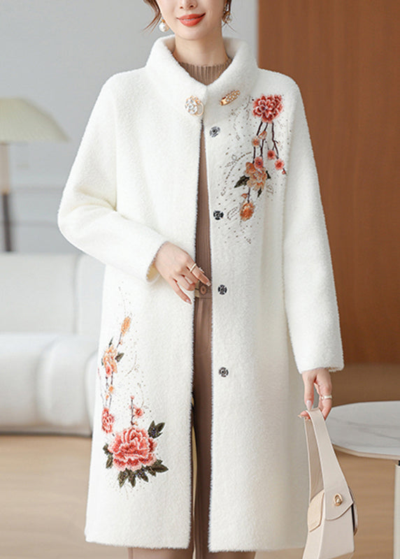 White Maxi Mink Velvet Coats Patchwork Button Spring