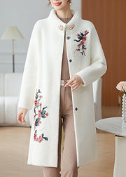 White Maxi Mink Velvet Coats Patchwork Button Spring