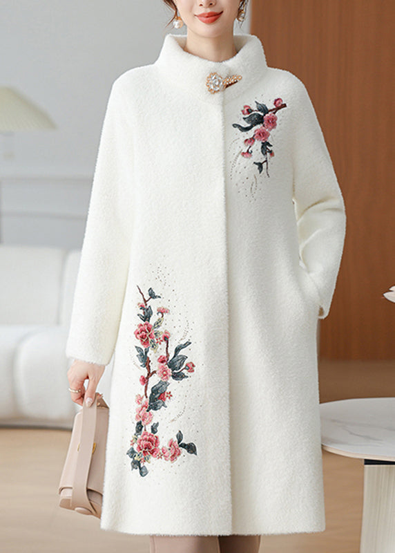 White Maxi Mink Velvet Coats Patchwork Button Spring