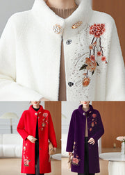 White Maxi Mink Velvet Coats Patchwork Button Spring