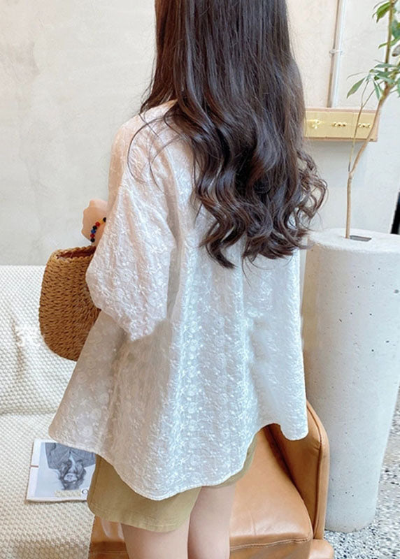 White O-Neck Lace Patchwork Shirts Summer