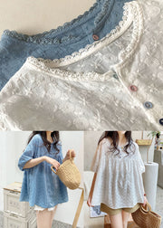 White O-Neck Lace Patchwork Shirts Summer