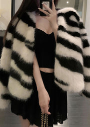 White Original Design Fuzzy Fur Fluffy Coats V Neck Winter