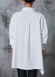 White Original Print Chiffon Shirts Asymmetrical Design Summer