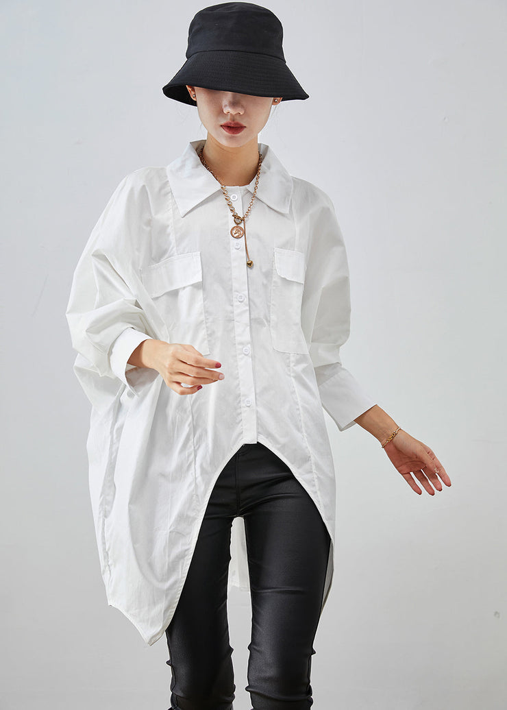 White Oversized Cotton Blouse Top Asymmetrical Fall