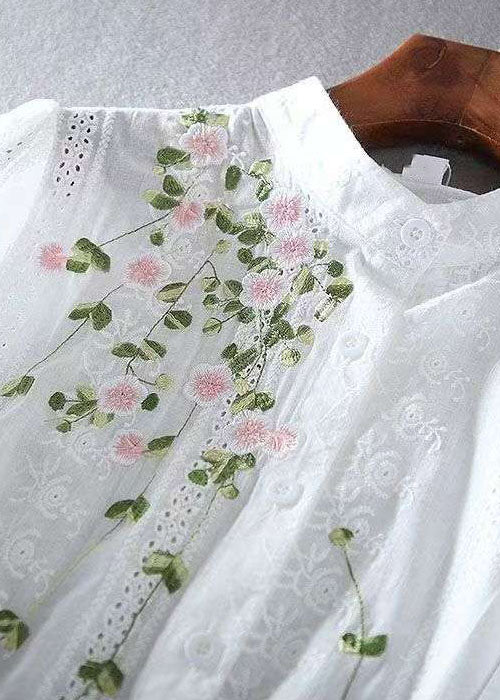 White Oversized Cotton Blouses Embroidered Spring