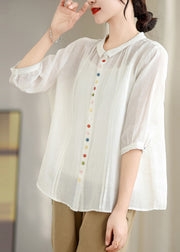 White Oversized Cotton Shirts Wrinkled Half Sleeve