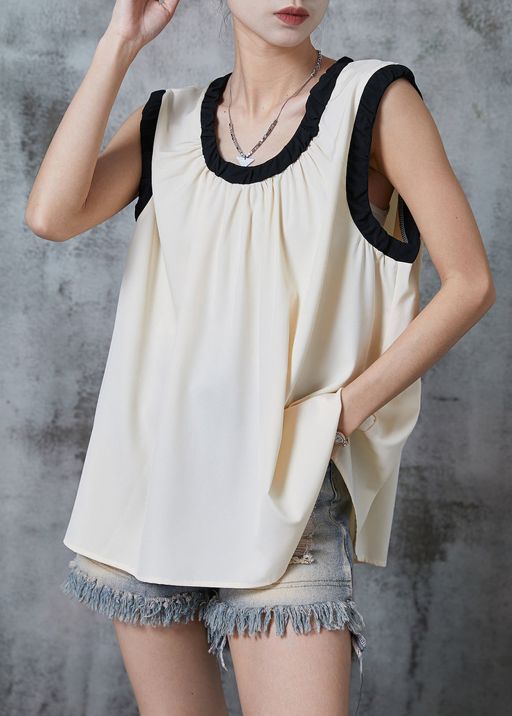 White Patchwork Cotton Beach Vest Oversized Sleeveless