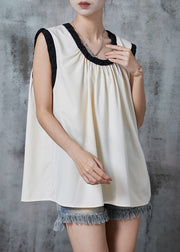 White Patchwork Cotton Beach Vest Oversized Sleeveless