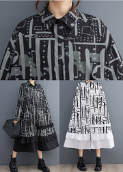 White Patchwork Cotton Dresses Ruffled Print Fall